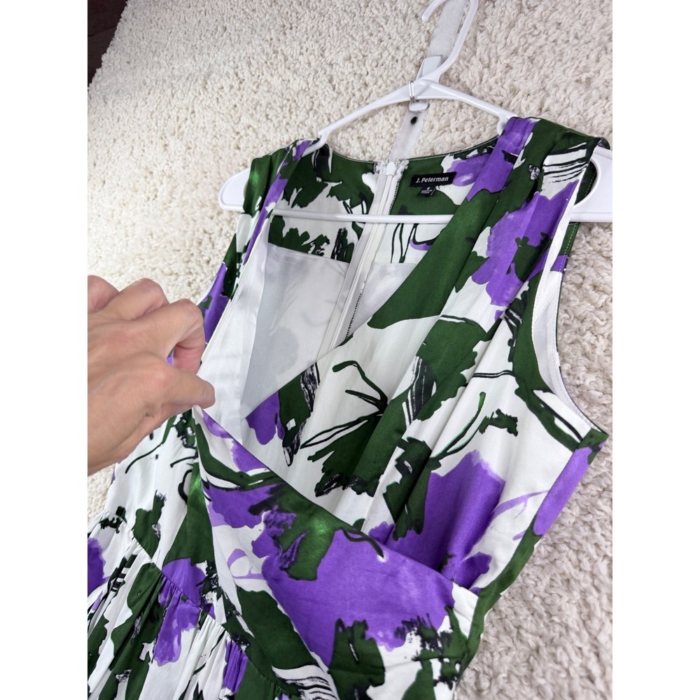 J. Peterman Floral Dress Womens 8 Purple Green White Cotton Sleeveless Midi - Picture 10 of 10